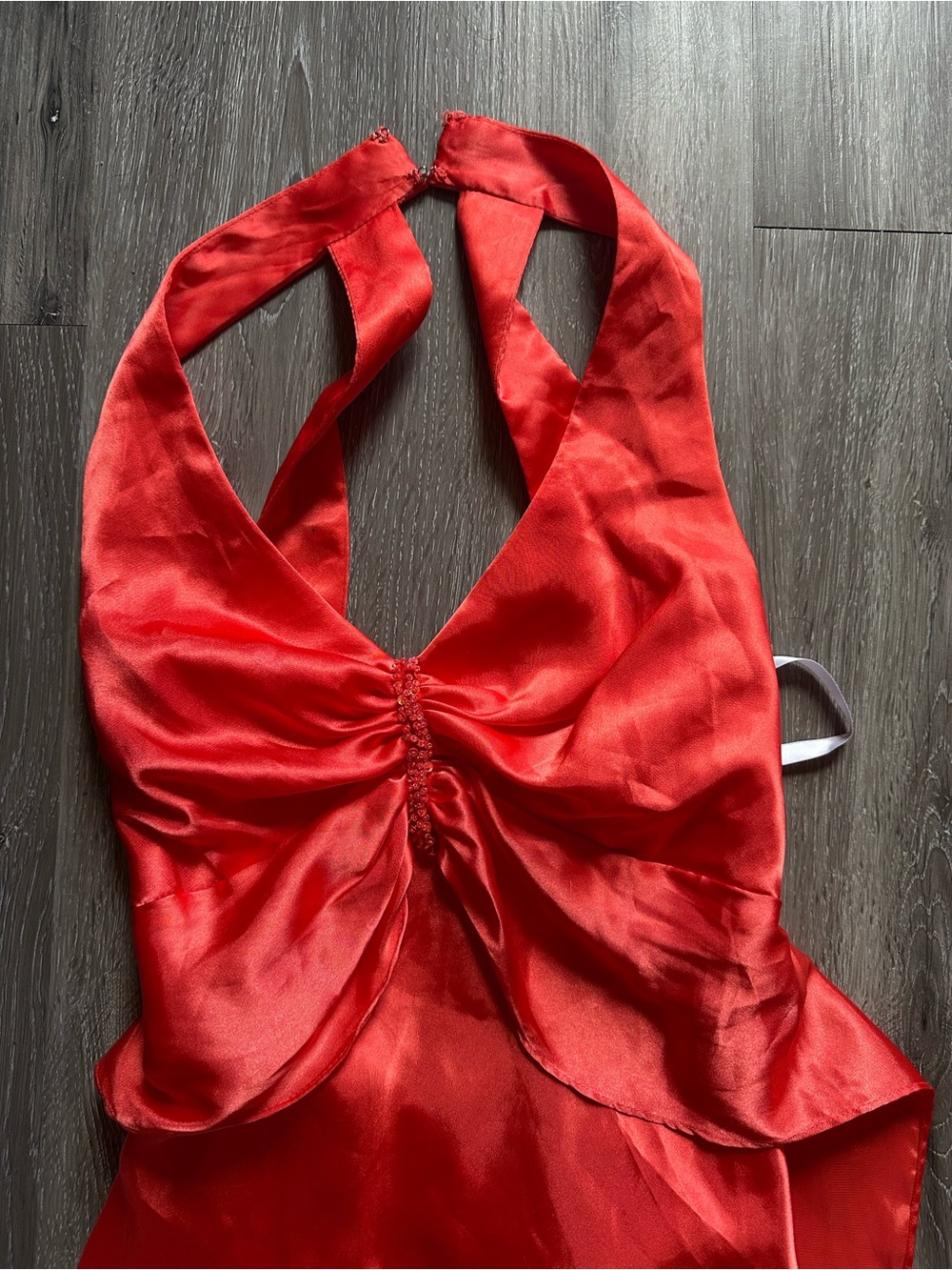 Satin Red Halter Evening Dress